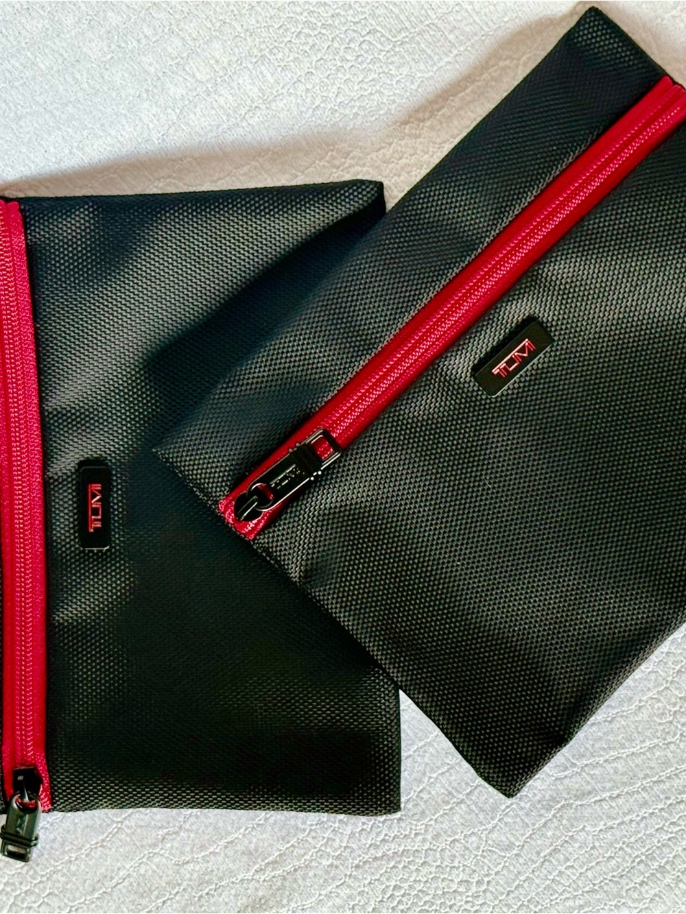 Tumi Black & Red Zip Pouches – Set of 2